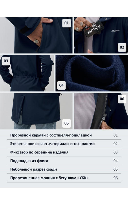 Мужская спортивная парка с капюшоном, тёмно-синяя.