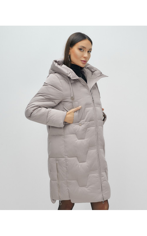 Длинный женский пуховик с капюшоном для зимы