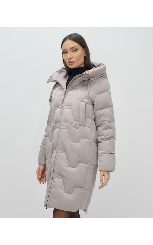 Длинный женский пуховик с капюшоном для зимы